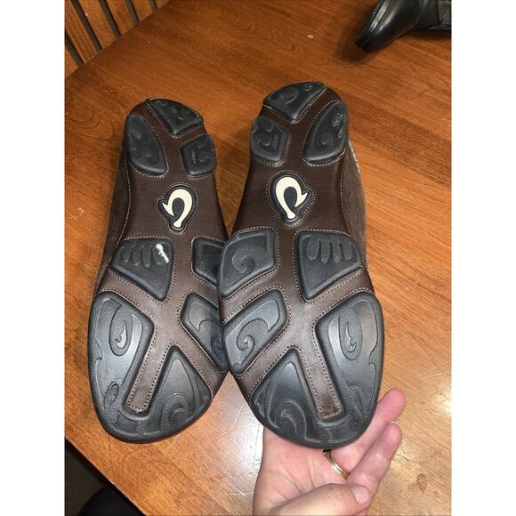 Olukai Moloa Men’s Premium Leather Slippers Toffee / Dark Wood mens size 13 - Picture 3 of 5